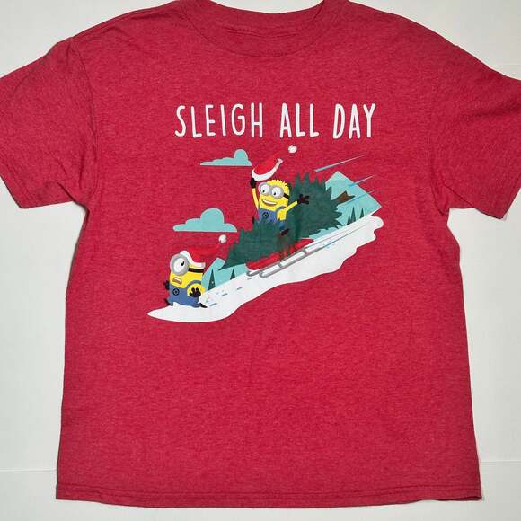 Despicable Me Other - Despicable Me Minions Sleigh All Day Kids Christmas Short Sleeve Tshirt Sz XS